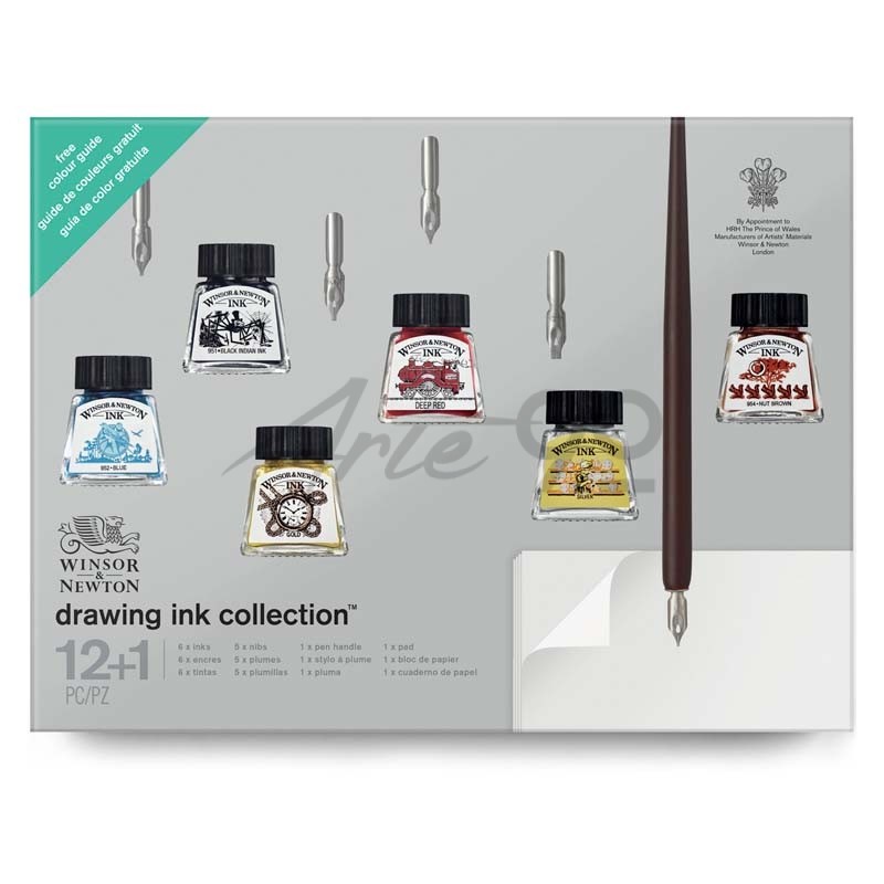 Confezione inchiostri da disegno, 6 flaconi 14ml + accessori