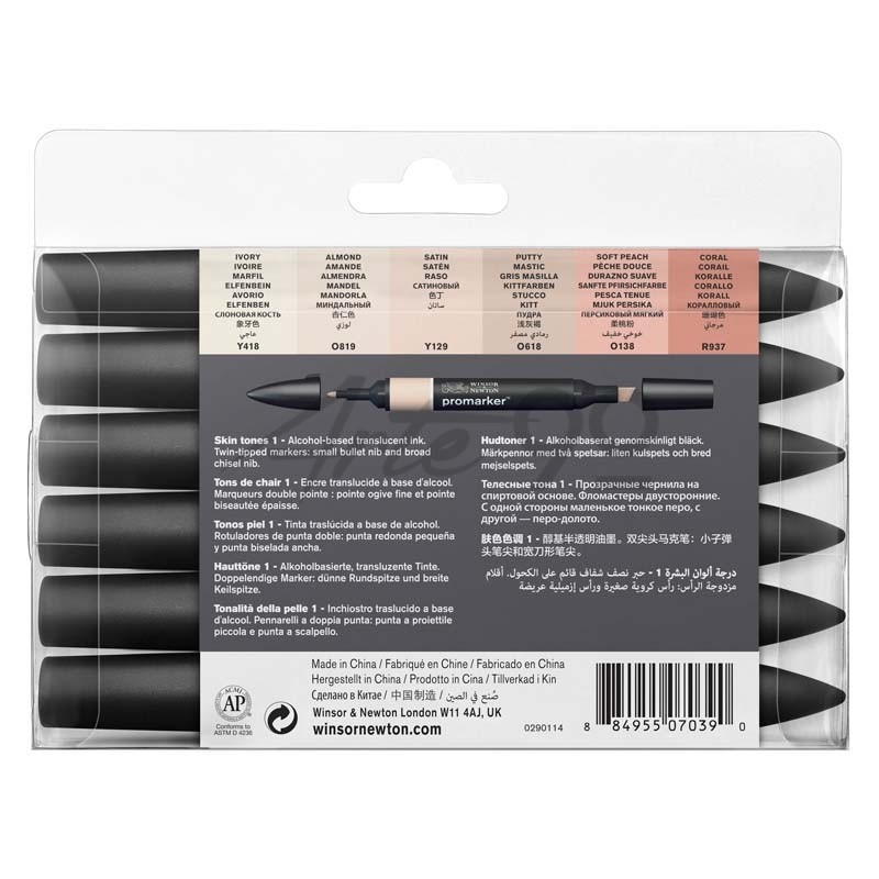 Set 1 ProMarker Toni Tinta Carne, 6 pennarelli