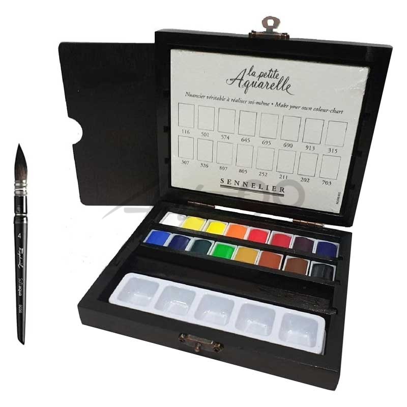 Set acquarello da viaggio "La Petite Aquarelle", 16 mezzi godet + accessori