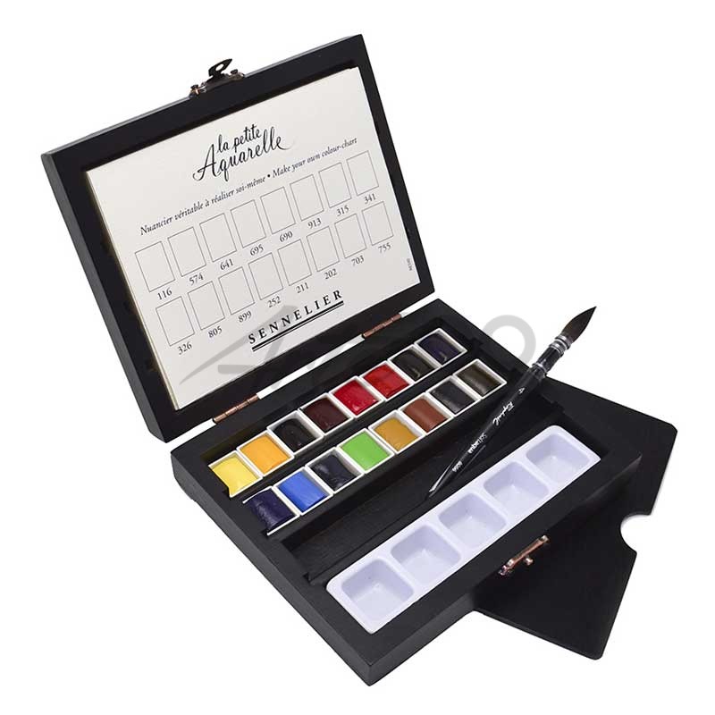 Set acquarello da viaggio "La Petite Aquarelle", 16 mezzi godet + accessori